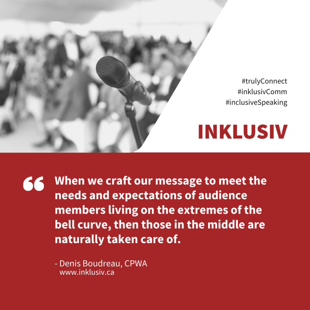 When we craft our message to meet the needs and expectations of audience members living on the extremes of the bell curve, then those in the middle are naturally taken care of.