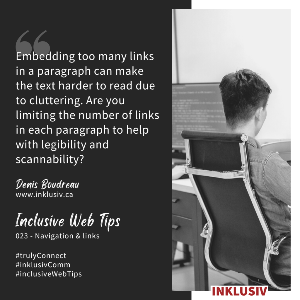 Embedding too many links in a paragraph can make the text harder to read due to cluttering. Are you limiting the number of links in each paragraph to help with legibility and scannability?