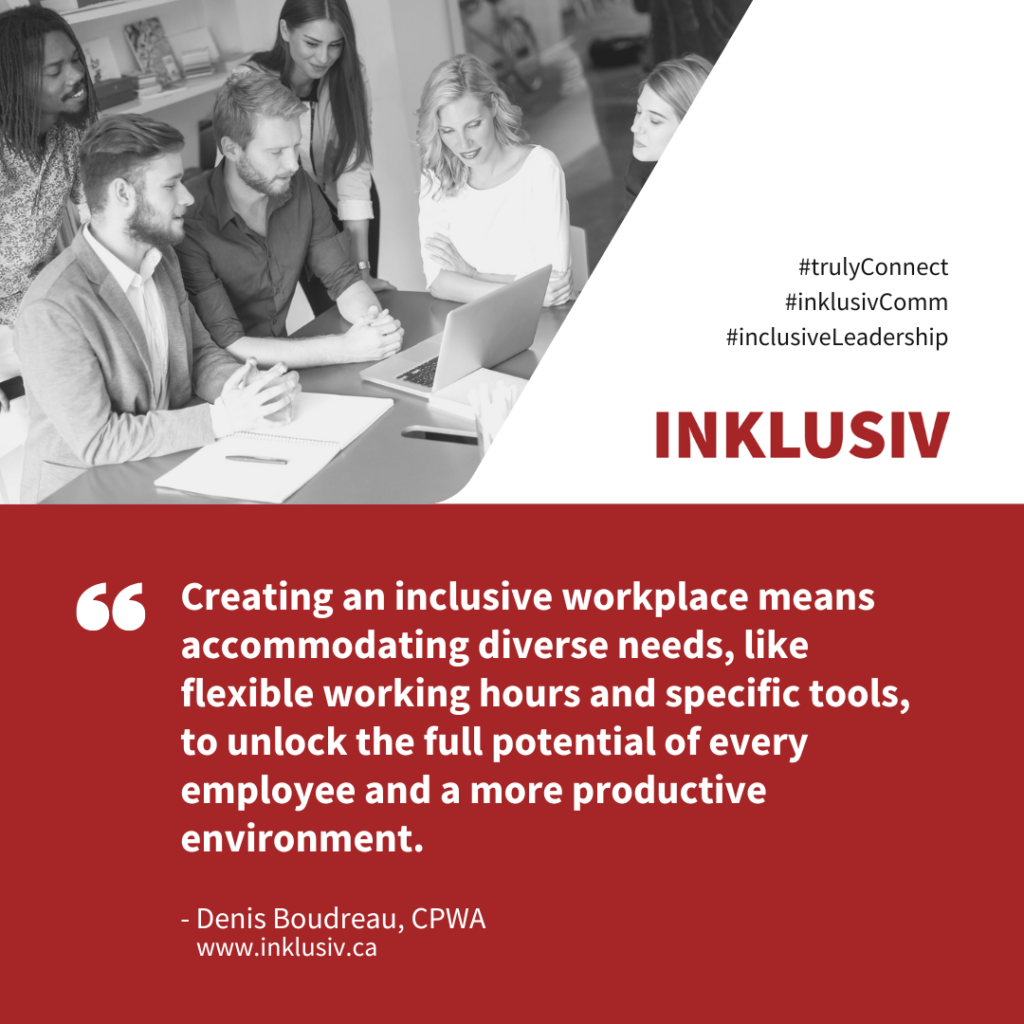 Creating an inclusive workplace means accommodating diverse needs, like flexible working hours and specific tools, to unlock the full potential of every employee and a more productive environment.